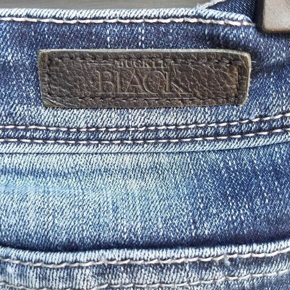 Buckle Black Distressed Jeans with zipper back Pockets size 26-32 Fit #53 - Picture 10 of 12